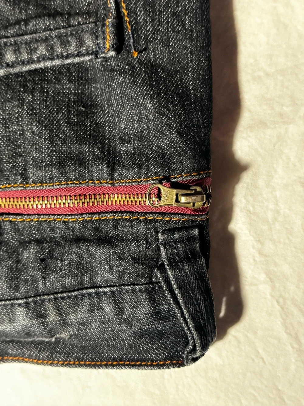 COOGI Black Denim Jeans with Red & Gold Embroidered Back 42x 16 1/2